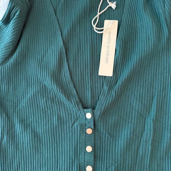 Makers Of Dreams Ribbed Long Sleeve Bodysuit Size L Hunter Green - Picture 7 of 10